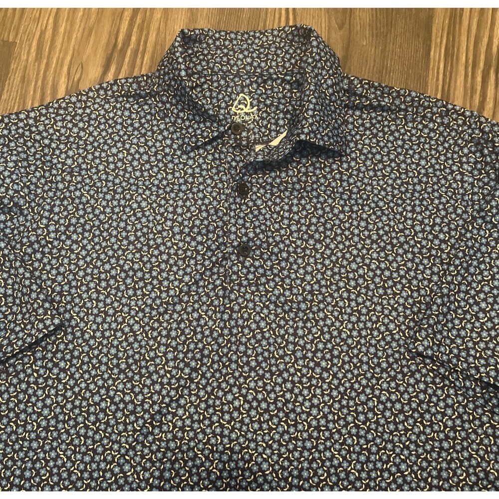 DEOLAX Men's Golf Style Polo Shirt Stretch Performance Blue Floral Print Size XL